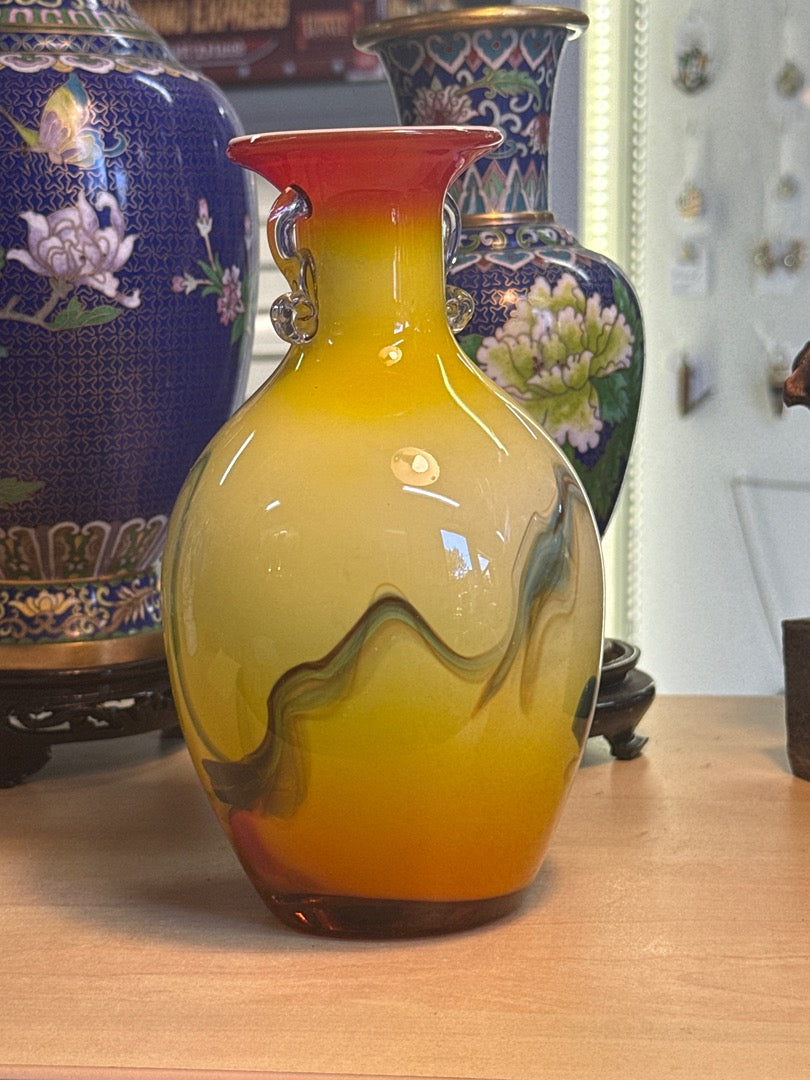 Vase en verre – Artisanal – Décoration – Dégradé jaune orange