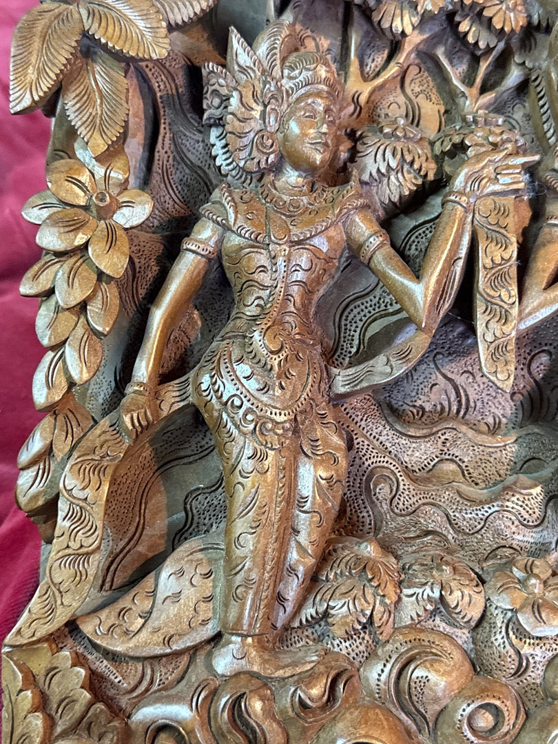 Panneau bois sculpté – Bali – Décoration – Danseurs