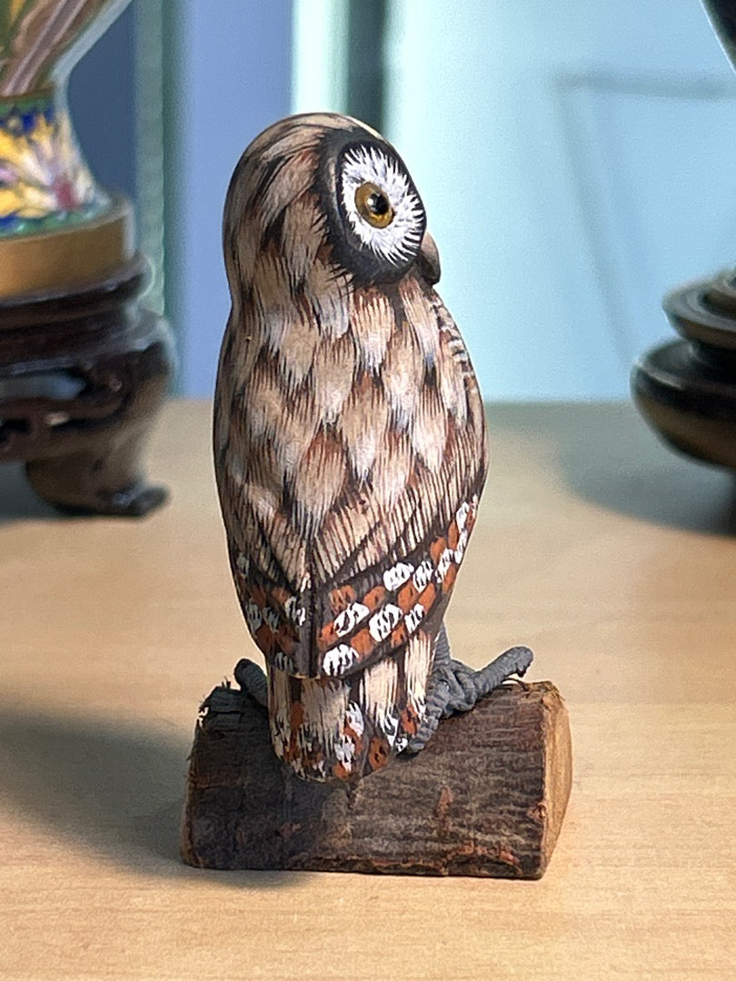 Figurine hibou / chouette bois peint