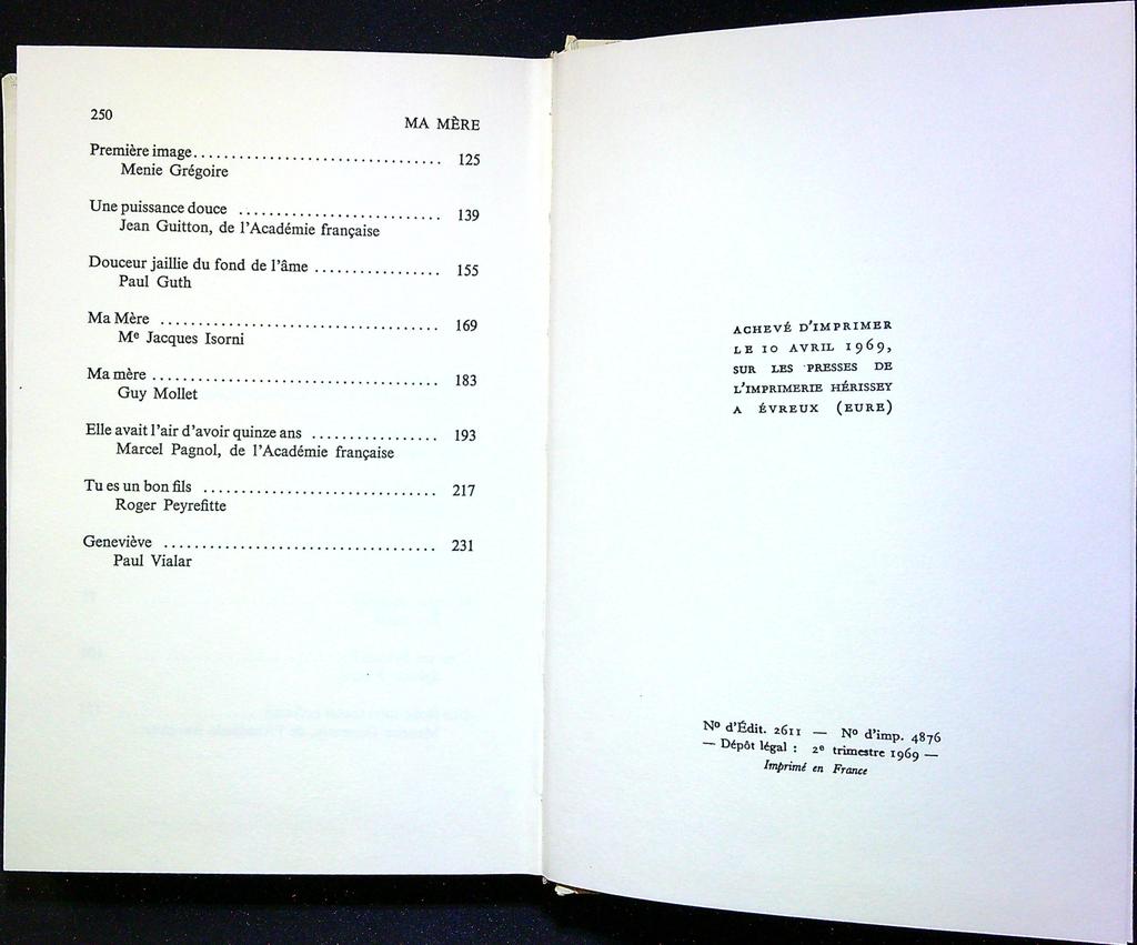 Livre – Presses de la Cité – Littérature – Ma Mère 1969