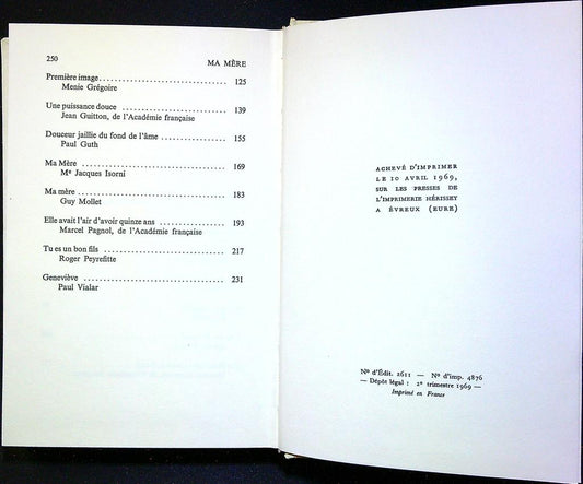 Livre – Presses de la Cité – Littérature – Ma Mère 1969