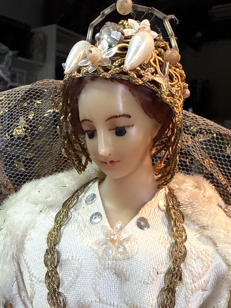Figurine Vierge à l'enfant – Vintage – Ornement – Tissus dorés