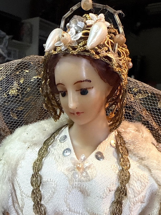 Figurine Vierge à l'enfant – Vintage – Ornement – Tissus dorés
