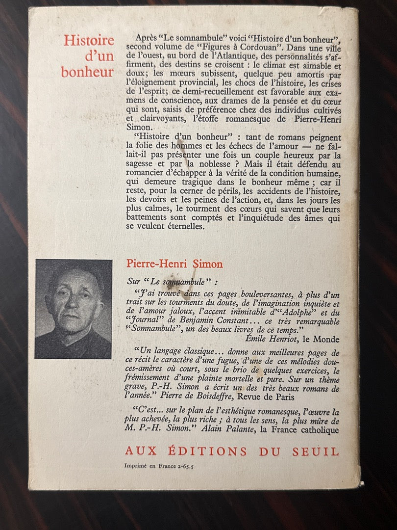 Livre Pierre-henri Simon – Littérature – Histoire d'un bonheur