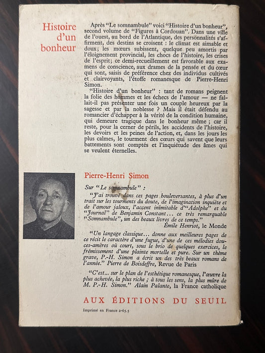 Livre Pierre-henri Simon – Littérature – Histoire d'un bonheur