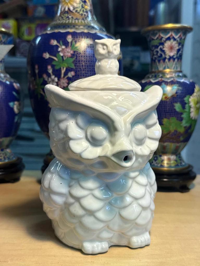 Théière Hiboux Céramique Porcelaine Blanc