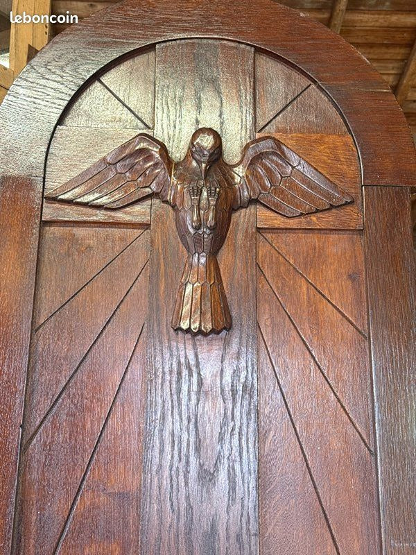 Panneau mural – Artisanat – Art – Bois brun colombe porte de presbytère représentant un crucifix