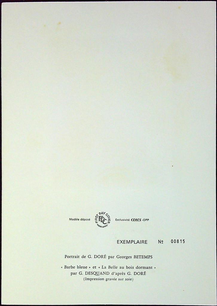Gustave Doré Contes de Perrault Enveloppe Dépliant Timbre 1er jour Encart Fdc Yvert et Tellier