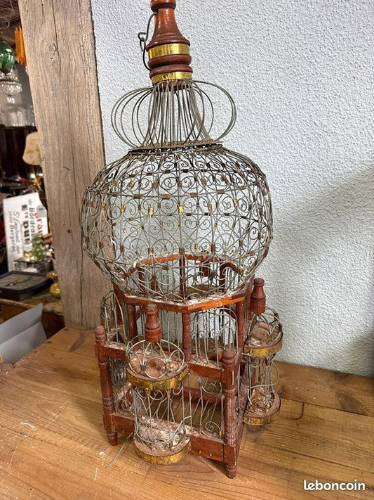 Cage à oiseaux – Vintage – Décoration – Bois et métal