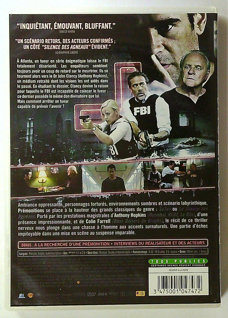 dvd Prémonitions Anthony Hopkins Colin Farrell