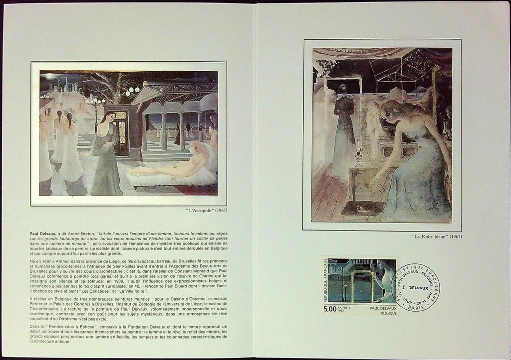 Paul Delvaux Art Contemporain Enveloppe Dépliant Timbre 1er jour Encart Fdc Yvert et Tellier