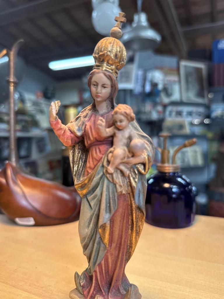 Statuette – Vierge Marie À L'enfant – Sculpture En Bois