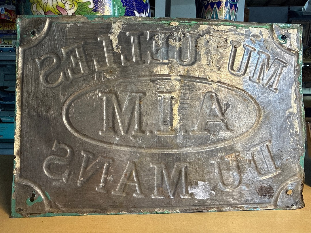 Plaque – Mutuelles du Mans – Enseigne – Tôle turquoise