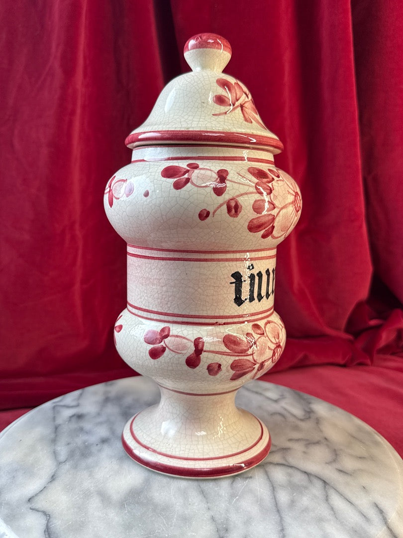 Pot décoratif de style pharmacie « Tilleul », céramique à fleurs roses