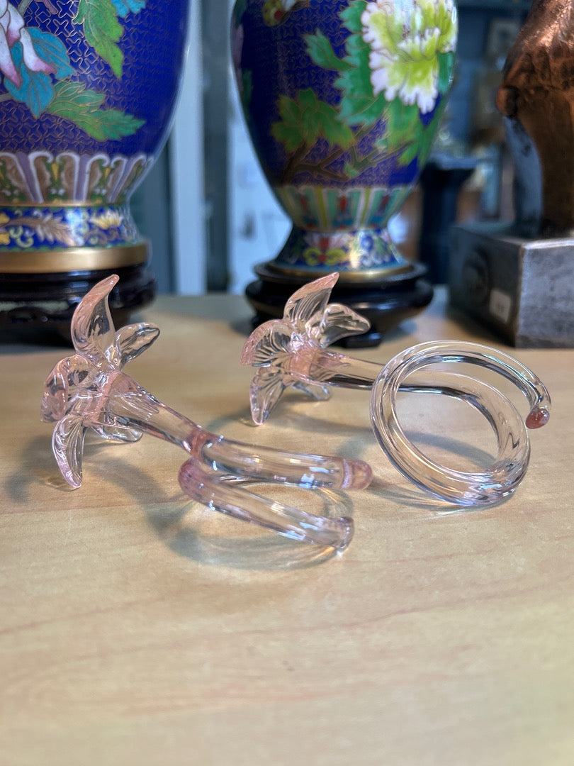 Ronds de serviette – Verre rose fleurs