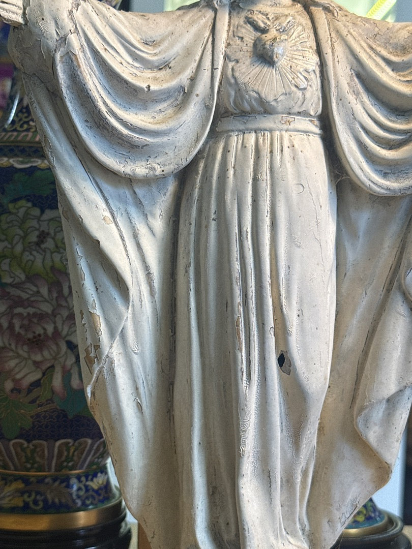 Statue Christ – Sacré-cœur – Ornement – Plâtre ancien