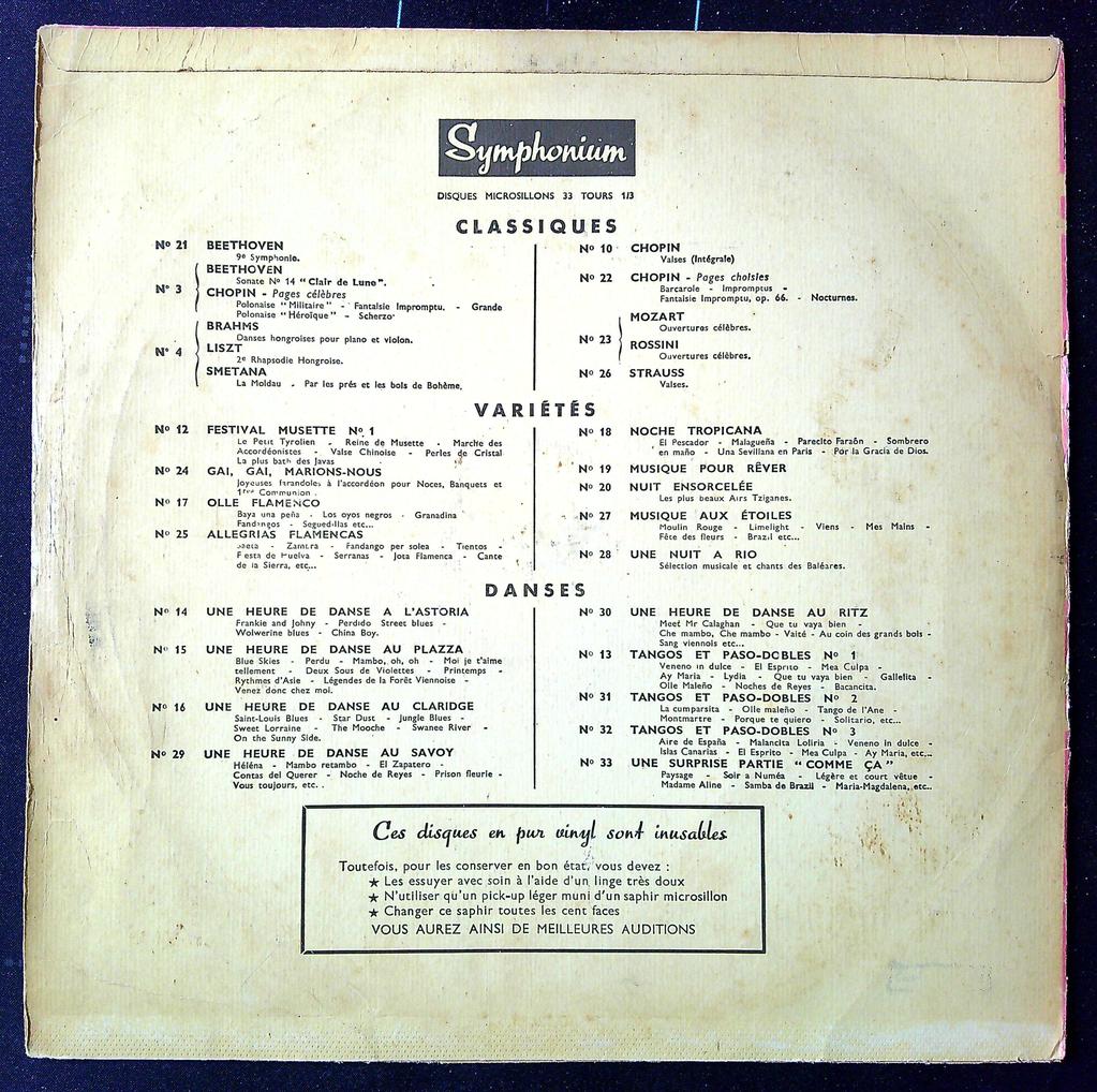 Disque vinyle – Symphonium – Musique – Danse au Claridge
