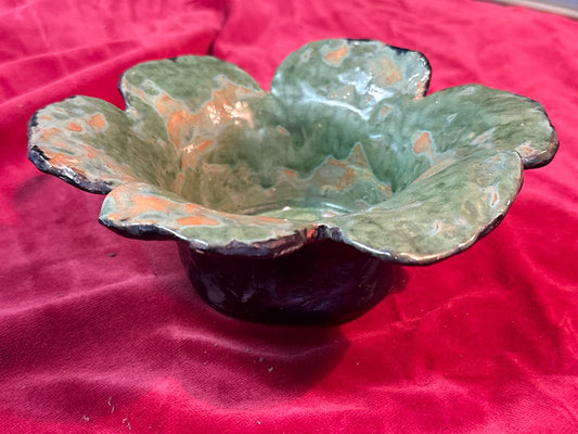 Coupe en céramique – Vintage – Décoration – Fleur verte