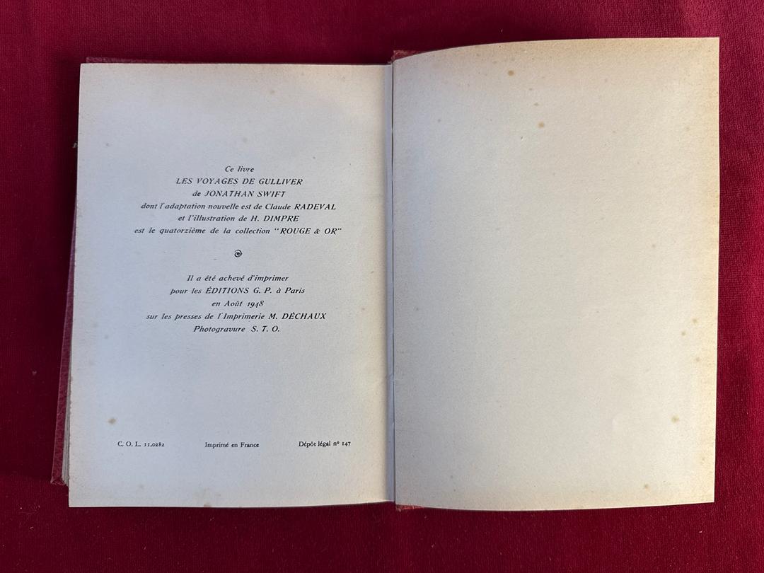 Les Voyages de Gulliver – Swift, Rouge et Or, 1948, illustré H. Dimpre