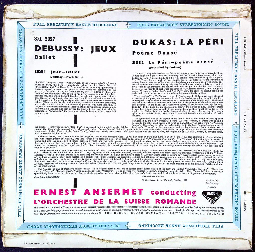 Vinyle – Decca Sxl 2027 – Classique – Ansermet Dukas
