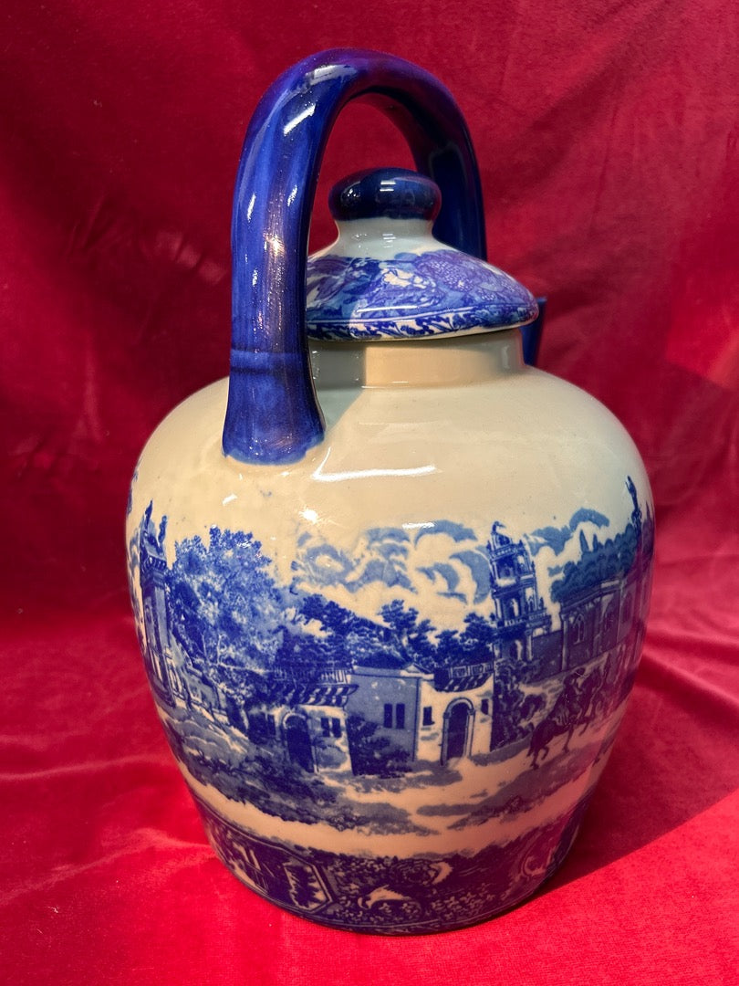Grande théière Victoria Ware bleue et blanche