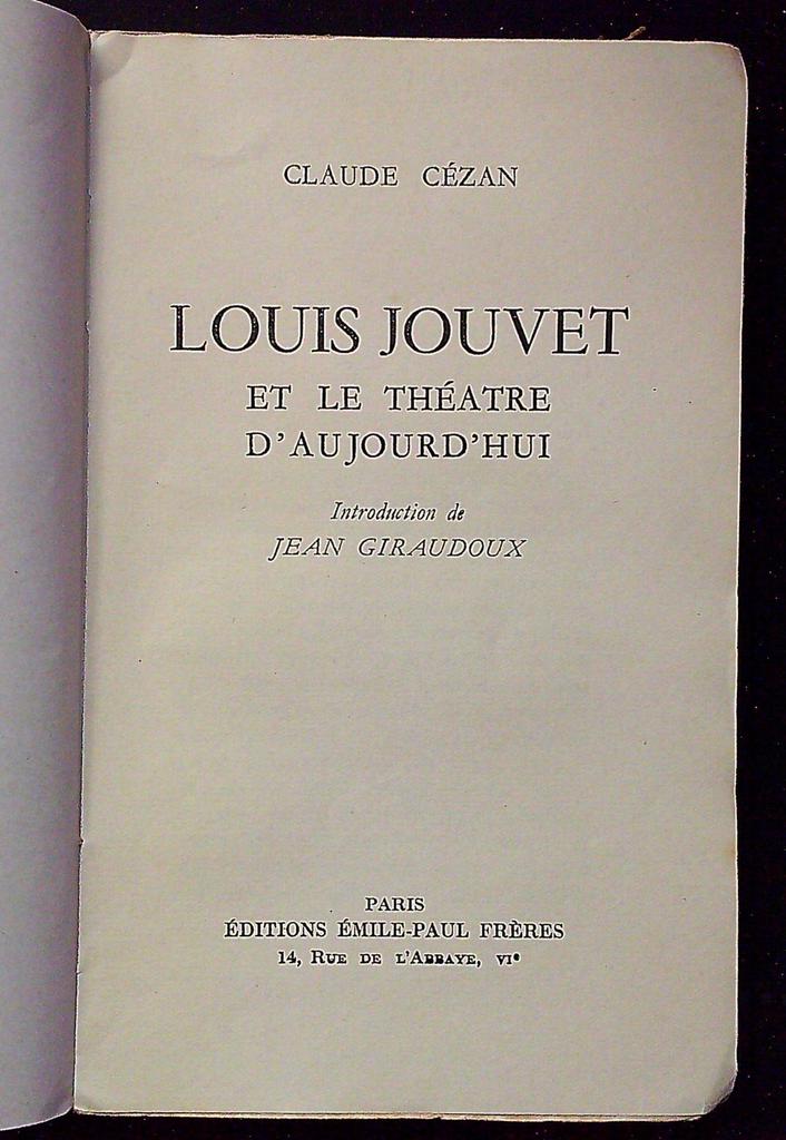 Livre – Louis Jouvet Claude Cézan – Théâtre – Édition 1948