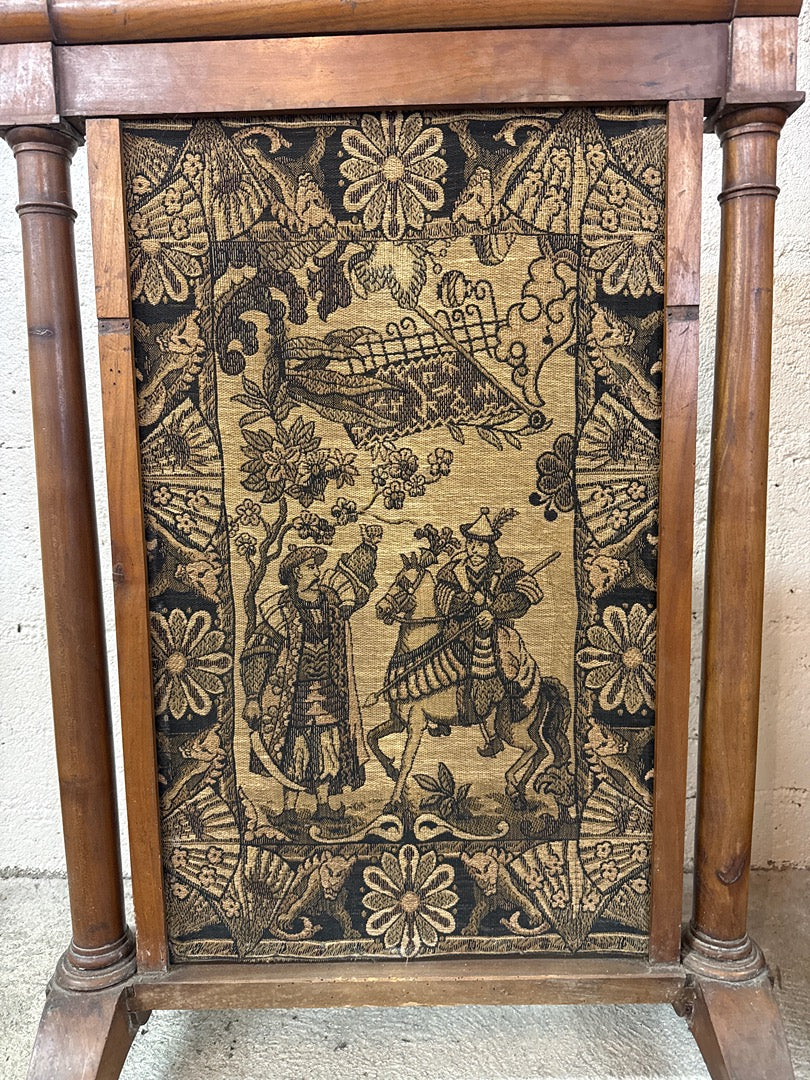 Pare-feu cheminée bois tapisserie vintage