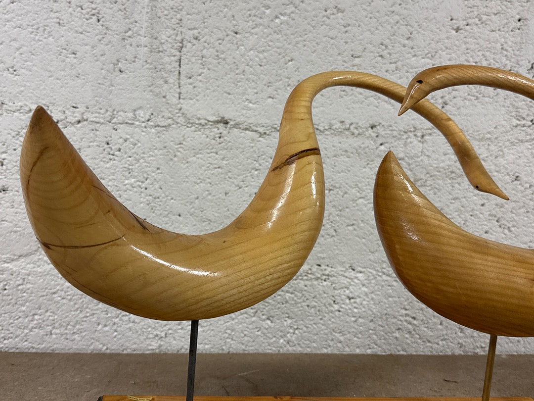 Sculpture Jean-pierre Feugnet – Oiseaux en bois