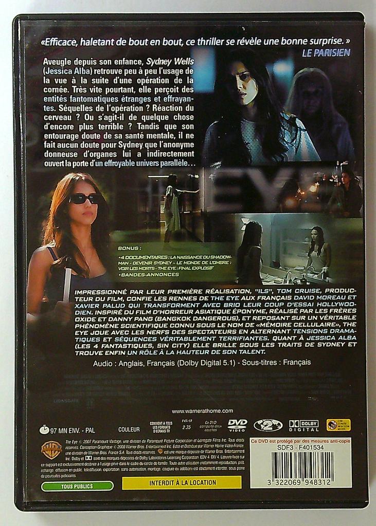 Dvd film d'horreur The Eye avec Jessica Alba Warner