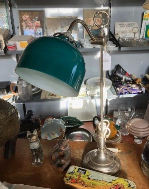 Lampe De Bureau De Notaire, Globe En Opaline Verte