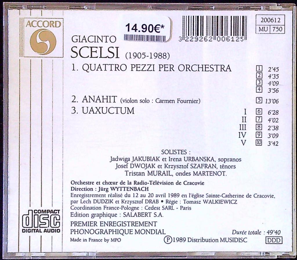 Cd Giacinto Scelsi – Accord – Musique – Musique contemporaine