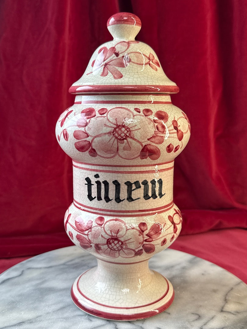 Pot décoratif de style pharmacie « Tilleul », céramique à fleurs roses