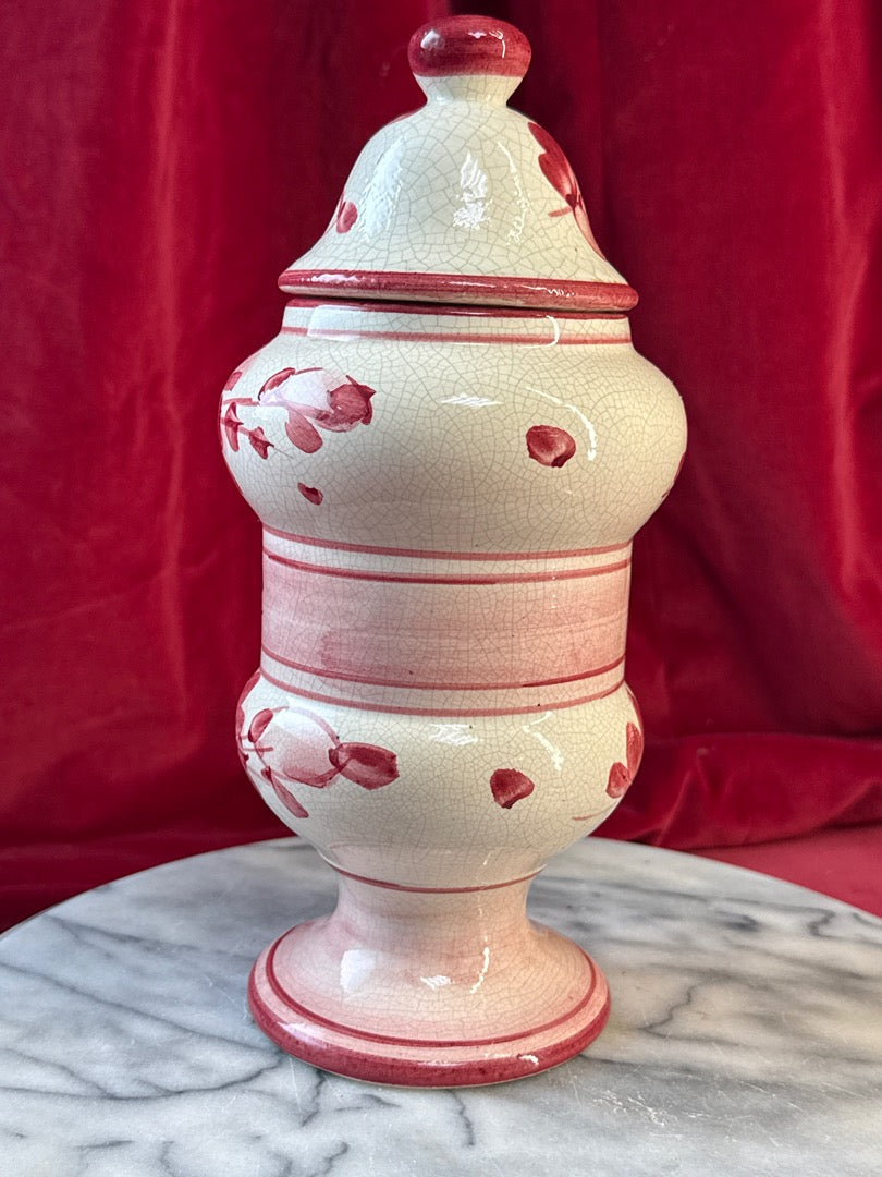 Pot décoratif de style pharmacie « Menthe », céramique à fleurs roses