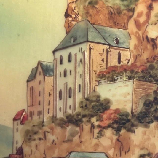 Tableau peinture sous / sur verre représentant Rocamadour