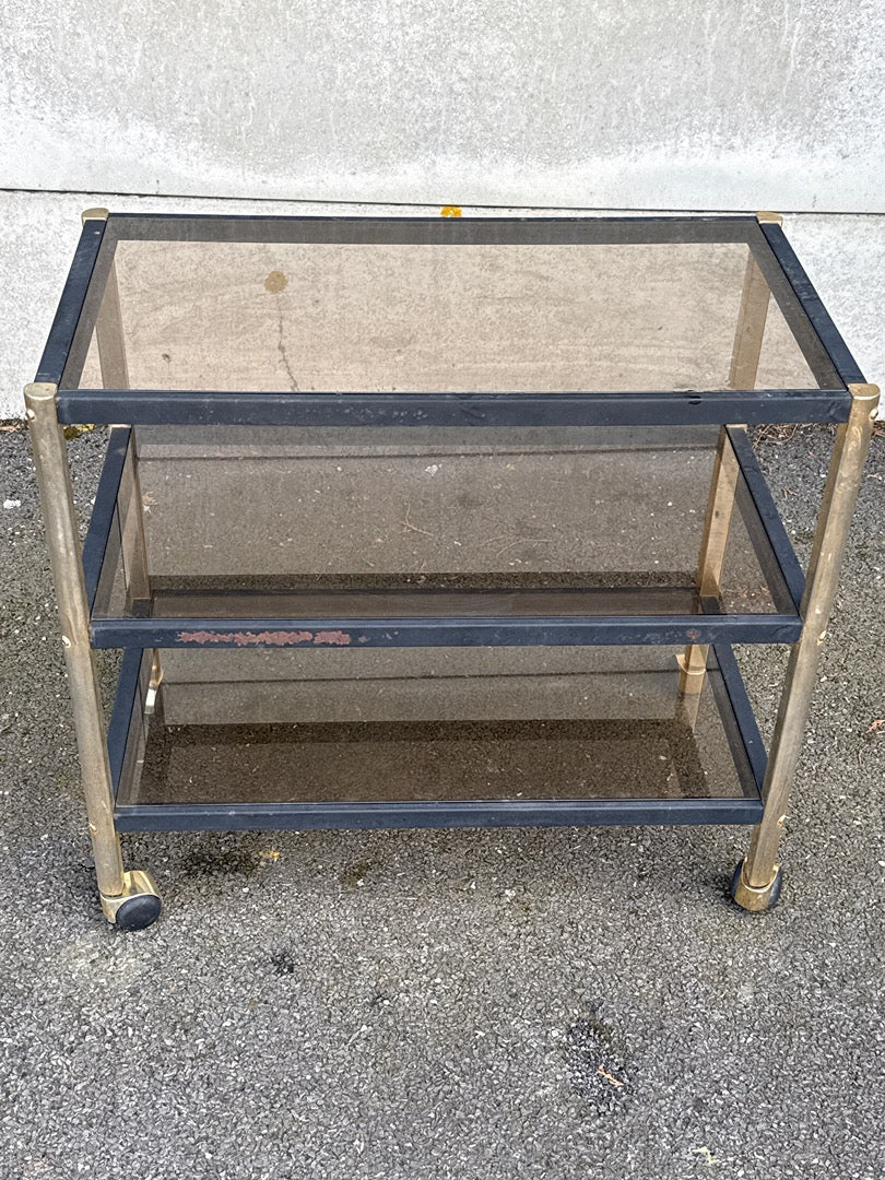 Desserte à roulettes Erard – Mobilier – Laiton et verre fumé