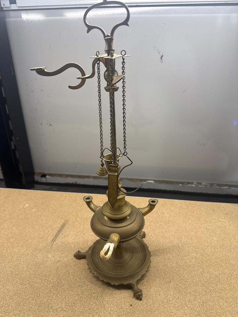 Lampe à huile – Vintage – Luminaire – En laiton à trois becs