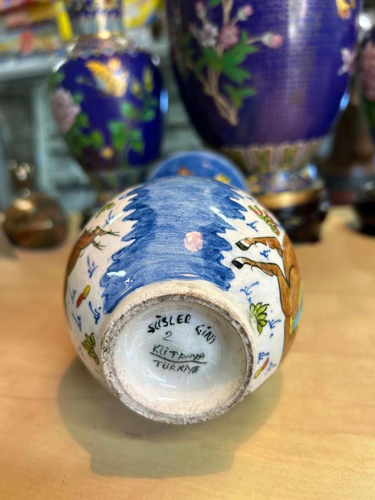 Vintage rare vase Altin Gini en Faience émaillée turque kutahya fait main signé