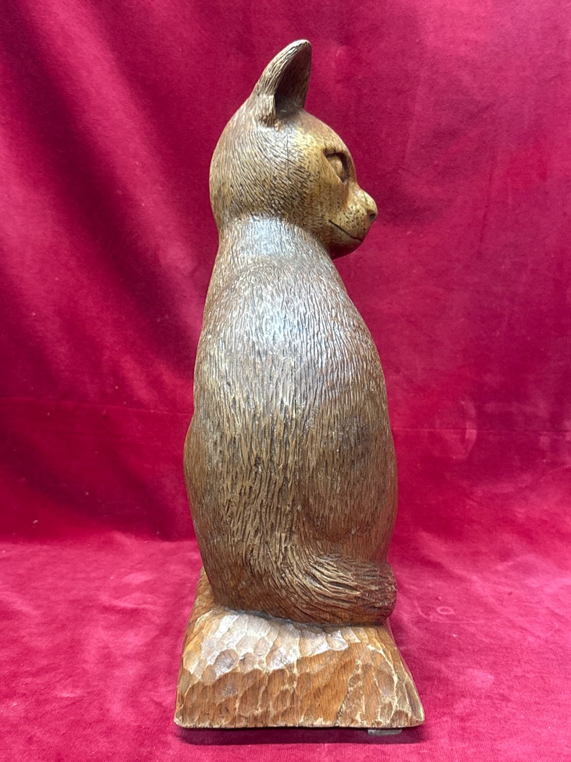 Statue chat en bois sculpté vintage signé Lechat