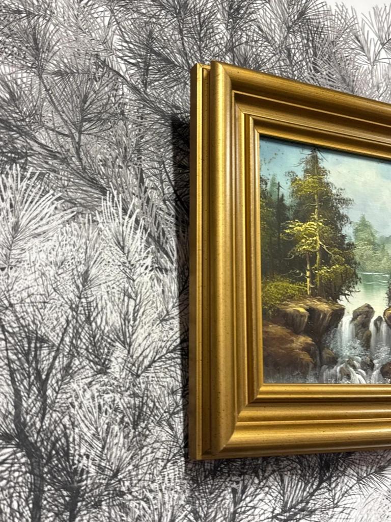 Tableau huile sur toile paysage montagne forêt cascade fleuve rivière