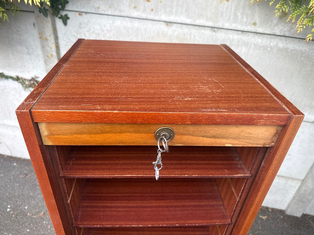 Meuble classeur à rideau – Organisateur de bureau – Bois vintage marron