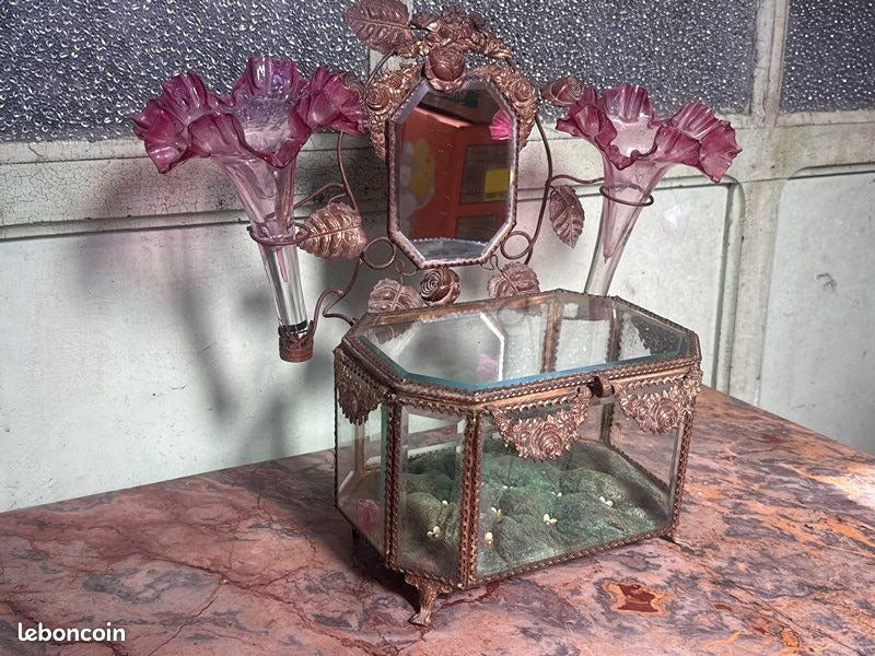 Boîte à bijoux – Vintage – Rangement – Miroir et vases style Globe De Mariée