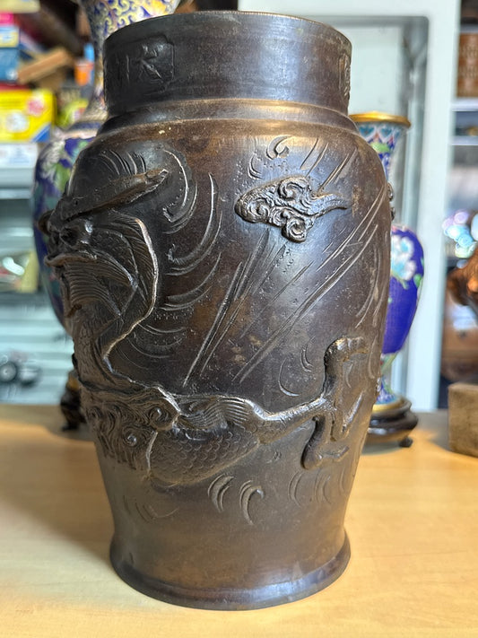 Manchon bronze marron – Ornement – Dragon asiatique relief