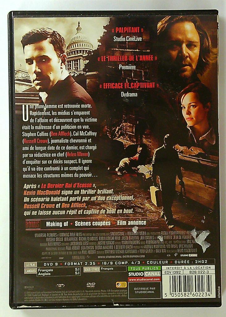 Dvd Jeux de Pouvoir Russell Crowe Ben Affleck Studio Canal