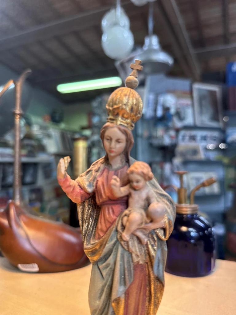 Statuette – Vierge Marie À L'enfant – Sculpture En Bois