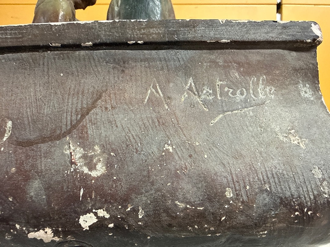 Sculpture A. Astrolbe – Sujet paysan ancien jardinière