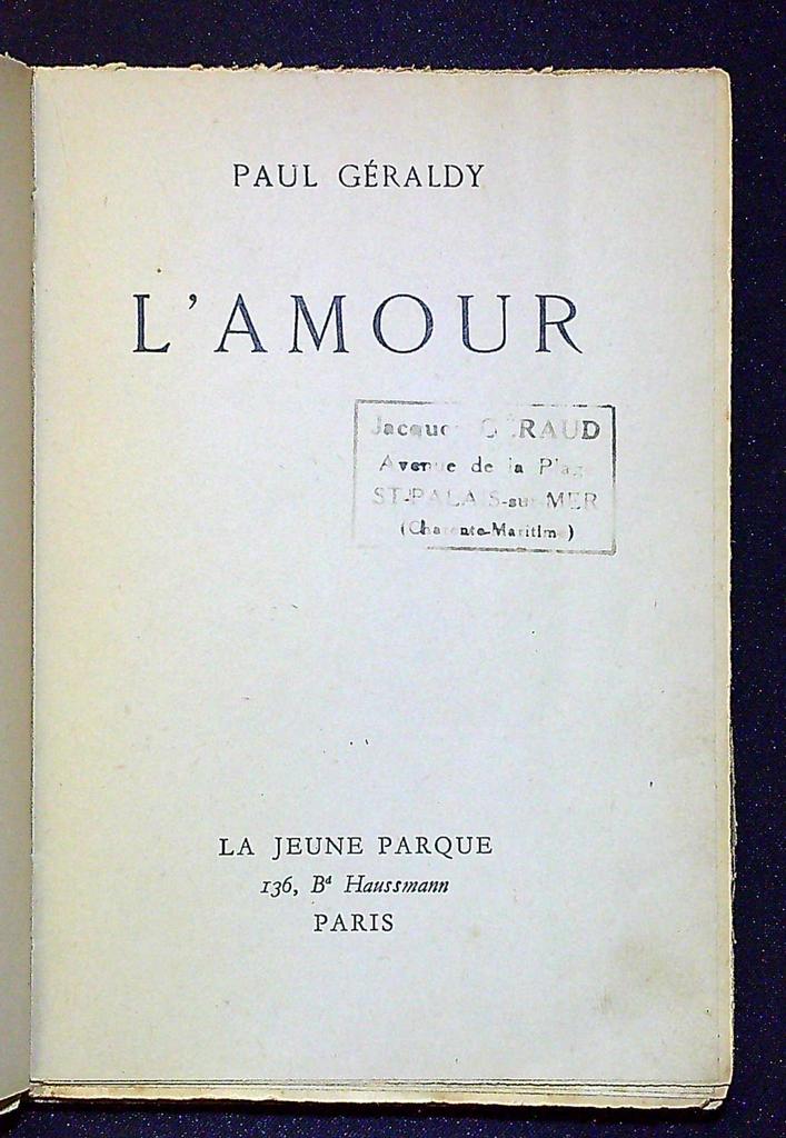 Livre ancien L'amour Paul Géraldy Jeune Parque 1946