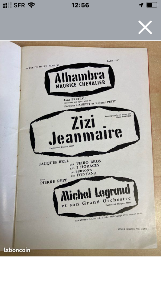 Programme de concert Zizi Jeanmaire Jacques Brel