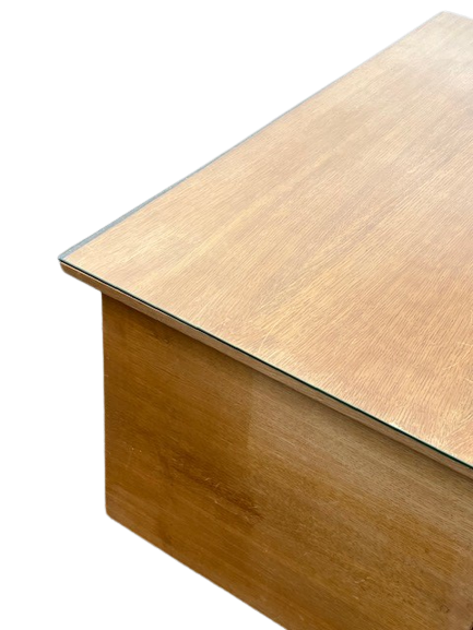 Bureau Style Scandinave Des Années 70 à 7 Tiroirs Et Plaque De Verre