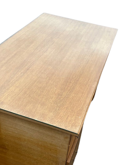 Bureau Style Scandinave Des Années 70 à 7 Tiroirs Et Plaque De Verre