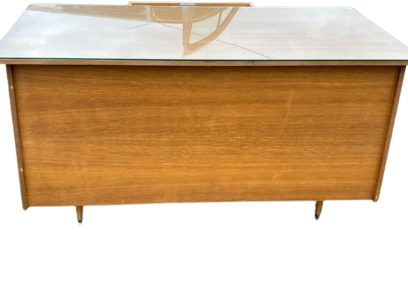 Bureau Style Scandinave Des Années 70 à 7 Tiroirs Et Plaque De Verre